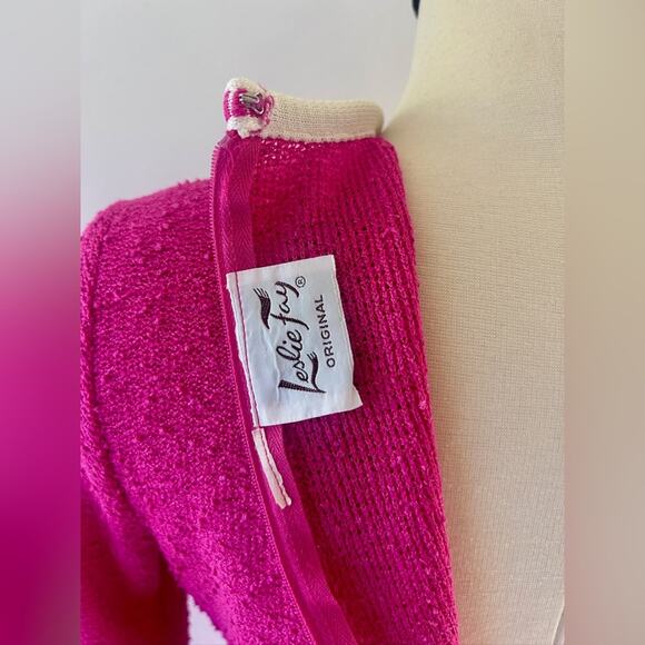 Vintage 1960s Leslie Fay Originals Boucle Knit Jackie O Mod Size M Fuchsia - Picture 4 of 4